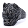 Anello bulldog punk nero lucido in acciaio inossidabile, profilo testa di cane 3D dettagliato - US 7