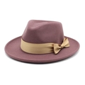 Dettaglio del nastro di raso dorato e del fiocco sul cappello di feltro di lana viola - M (56-58cm) / Viola profondo