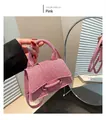 Pink woven mini hourglass handbag with thick handle and detachable crossbody strap - Pink