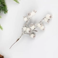 Artificial white berry branch with frosted pearl finish for winter Christmas decor - 13-Prong White Foam Pomegranate Berry