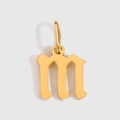 Golden Gothic style lowercase letter m pendant charm with smooth metallic finish - Letter M / Gold