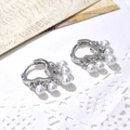 Elegant heart-shaped hoop earrings with dangling white pearls on vintage background - Silver 5-Pearl Style