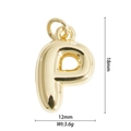Polished gold 3D balloon letter P pendant with dimensions 18mm by 12mm and weight 3.6g - Letter P Style (DZ-2822)