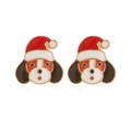 Christmas puppy stud earrings made of colorful enamel metal on a white background - Poodle Stud Earrings