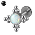 Titanium G23 labret stud featuring a white opal center and beaded metal cluster detail - G23 Titanium 1.2*6mm