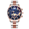 Men's two-tone steel chronograph watch with deep blue textured dial and gold bezel - Two Tone Rose Gold (Curved End)