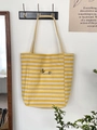 Sac fourre-tout en toile à rayures jaunes avec broderie papillon et bandoulière - Rayé Jaune