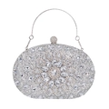 Silver sunflower evening clutch bag with sparkling crystals and a metal top handle - Silver