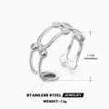 Anillo ajustable de acero inoxidable plateado con diseño geométrico y peso de 1,4 g - Estilo de Cadena Hueca Geométrica / Abierto Ajustable / Color Acero