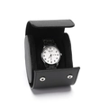 Single black PU leather cylindrical watch box with white dial metal strap watch - 1 Slot Litchi Black
