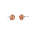 Minimalist round stud earrings in golden finish with pavé orange zirconia crystals - Steel + Red