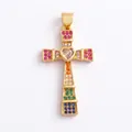 Pendente a croce arcobaleno con zircone centrale a cuore e pietre preziose colorate - Colore Misto-M41C2926