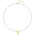 Elegant white pearl necklace with golden initial Z letter pendant and adjustable chain - Letter Z