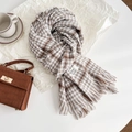 Brown and white houndstooth scarf with fringe tassels and soft cashmere texture - Light Coffee Style (Style 2)
