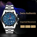 Chronographe d'affaires avec bracelet en acier argenté et cadran bleu foncé - Bracelet Argent Cool Cadran Bleu