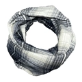 Cashmere-like knitted infinity scarf with grey and white plaid pattern and hand pocket - F47