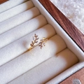 Golden leaf open ring with sparkling cubic zirconia in a wooden velvet jewelry box - J5250-Gold Leaf Rhinestone