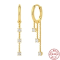925 sterling silver gold drop chain earrings featuring three sparkling zircon stones - Gold