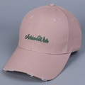 Detailed embroidery of Achieve Wish text and distressed brim on pink cotton baseball cap - M (56-58cm) / Pink