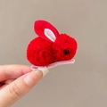 Cute red plush bunny hair clip for girls with soft fur ears and cloth covered metal grip - Red Rabbit