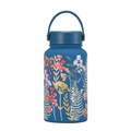 650ml vacuum insulated bottle with navy blue matte finish and floral print pattern - Lake Blue Floral Illustration