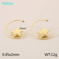 Pendientes de aro en C de 45mm en acero inoxidable chapado en oro 18k con estrellas - Colgante de Estrella (KE115212-HM) / Dorado