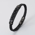 Bracciale da uomo in pelle nera intrecciata a doppio strato con chiusura magnetica - Nero (KB204695-SJ)
