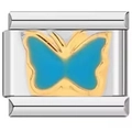 DIY stainless steel charm link with blue butterfly inlay in golden frame detail - 0194-golden-edged Blue Butterfly