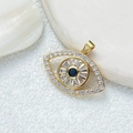 Golden eye pendant with blue gemstone and white zircon stones on shell background - [D3032JB] Blue Pupil Eye