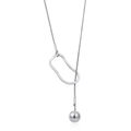 Close-up of a silver lariat necklace with an irregular ring and polished ball pendant - Hollow Ring and Ball Pendant / Steel Color (C-021)