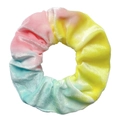 Rainbow tie-dye velvet hair scrunchie with gradient colors on a clean white background - Tie-Dye Rainbow