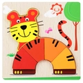 3D wooden tiger puzzle toy with colorful stacking blocks for early childhood learning - Tiger