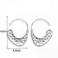 Silver stainless steel semi-circle earrings with hammered texture measuring 4.8cm x 3.4cm - Silver Hammered Geometric Hoop Earrings (ER-1167)