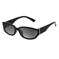 Black square frame sunglasses with grey lenses and gold metal hinge detail - Bright Black Gray Green