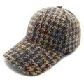 Classic houndstooth baseball cap in colorful tweed knit texture with warm winter design - M (56-58cm) / Coffee