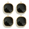 Set of four square black crystal charms with gold-plated stainless steel bezels - Round Square / Black