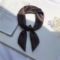 Solid deep brown satin scarf with a silky finish shown in a stylish knotted design - Brown