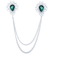 Silver vintage collar chain with green teardrop gems and intricate filigree details - Silver / Green