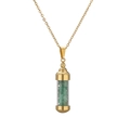 Golden stainless steel perfume bottle pendant necklace filled with green natural stones - Gold Aventurine