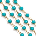 Golden stainless steel chain with turquoise enamel heart charms for DIY jewelry - Vertical / Blue