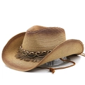 Cappello da cowboy in paglia marrone sfumato con catena dorata e decorazione a frange - M(56-58cm) / Cachi Caffè Sfumato