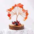 Handmade orange agate crystal money tree on natural wood base with copper wire - Red Agate