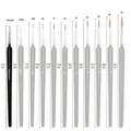 Size chart showing detail dimensions of 11 fine liner brushes from 17.5cm to 19.1cm - Black / 00000# (round Rod)