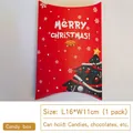 Red pillow-shaped Christmas candy box with tree and bell prints, size 16x11cm - Red Christmas Tree