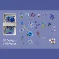 Blue-purple floral boxed stickers 'Dreamy Curtain' series for journaling, 40 pieces - Misty Green