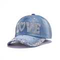 Denim baseball cap with rhinestone LOVE pattern and heart detail on light blue fabric - Love Letters Rhinestone (Medium Blue)