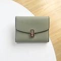 Short sage green litchi texture wallet with unique silver razor blade metal clasp - Green