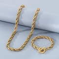 Golden titanium steel braided chain set with necklace and OT toggle clasp bracelet - Style C Gold