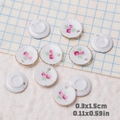 Mini Keramik-Tablettperle mit rosa Rosenmuster und Loch für Schmuckherstellung 1.5cm - Rose