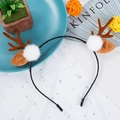 Festive brown reindeer antlers headband with white plush pom-poms on a black base - Christmas Headband - 12#